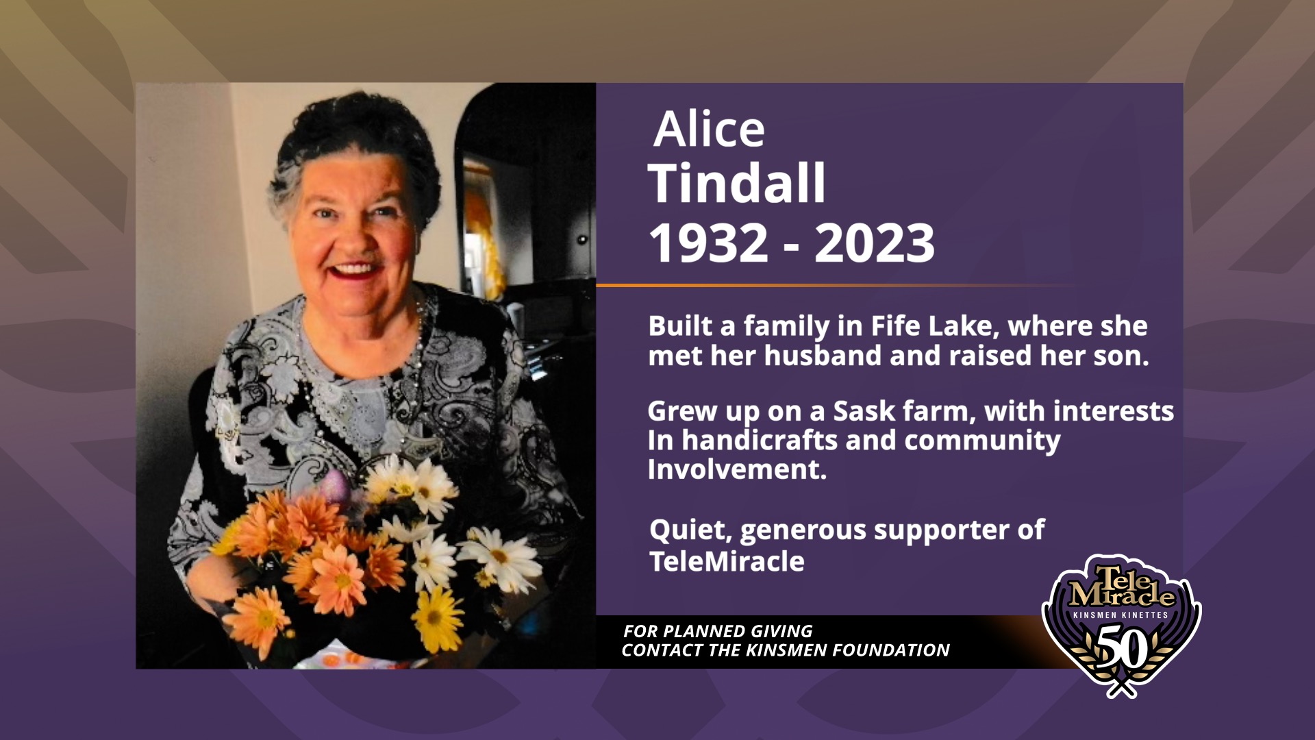 TM 50 Bequest Alice Tindall Bio